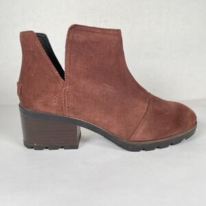 Sorel Cate Cut-Out Ankle Boots Womens Size 7.5 Brown Suede WP Slip On Shoes